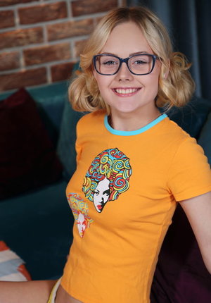 18 year old Euro hottie Ena Sweet posing non nude in denim shorts