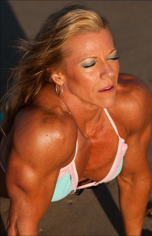 Female bodybuilder Kat Connors shows more than muscles when she strips naked