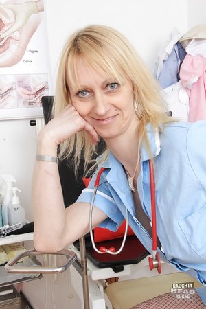 Leggy stocking clad lesbian nurses insert toes and and bottles into twats